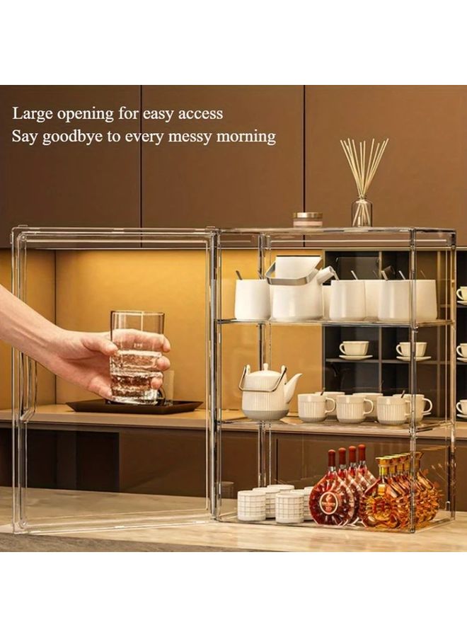 Transparent Acrylic Display Cabinet 14.17x10.63x5.51 Inches Magnetic Door Dustproof Stackable - Image 2